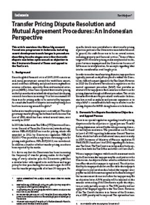 International Publication - Transfer Pricing Dispute Resolution and Mutual Agreement Procedures: An Indonesian Perspective